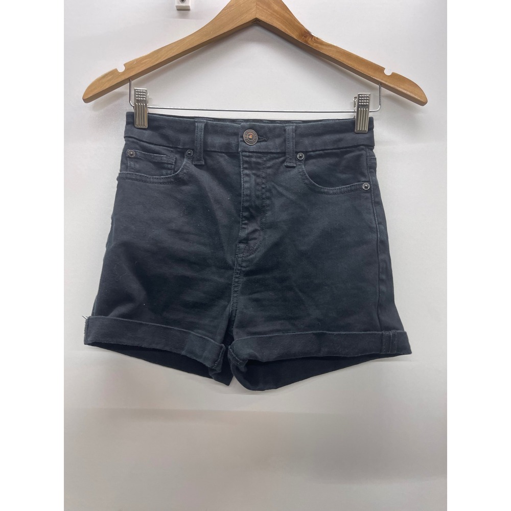 American Eagle Curvy Hi-Rise Shortie Black Denim Shorts Ne(x)t Level Stretch 2